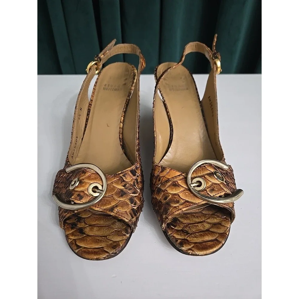 Womens Stuart Weitzman AW35604 Size 8.5.N Snake Skin‎ Sling Back Peep Toe Heels
